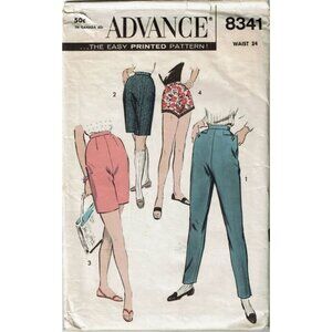 VINTAGE UNCUT Sewing Pattern Advance 8341 Misses Pants Shorts Size 24 Waist